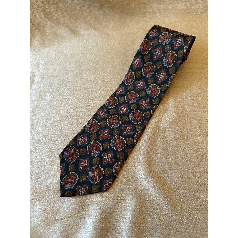 Christian Dior Mens Silk Tie Necktie 58x3.75 Green‎ Red Brown USA Mint